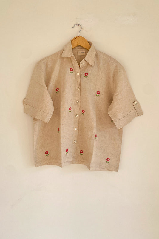 Off White Peach Pinwheel Flower Shirt (Unisex)