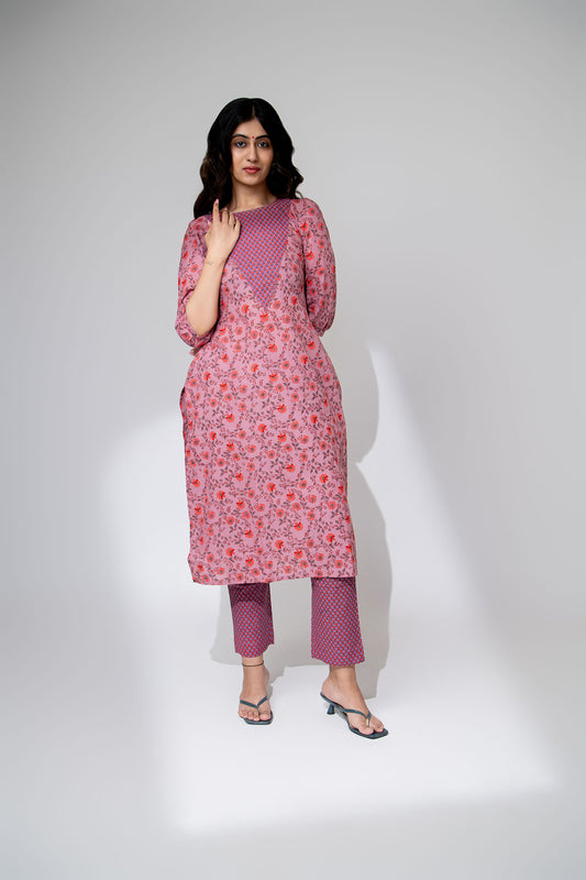 Persian Pink Floral Kurta Set