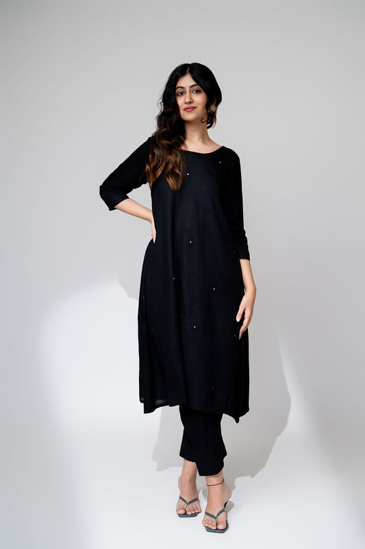 Black Rayon Mirror Kurta Set