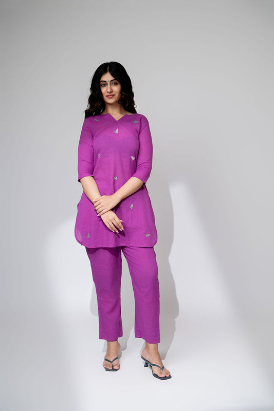 Pinkish Purple Mul Kurta Set