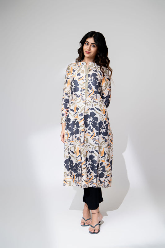 Black Floral Muslin Kurta Set