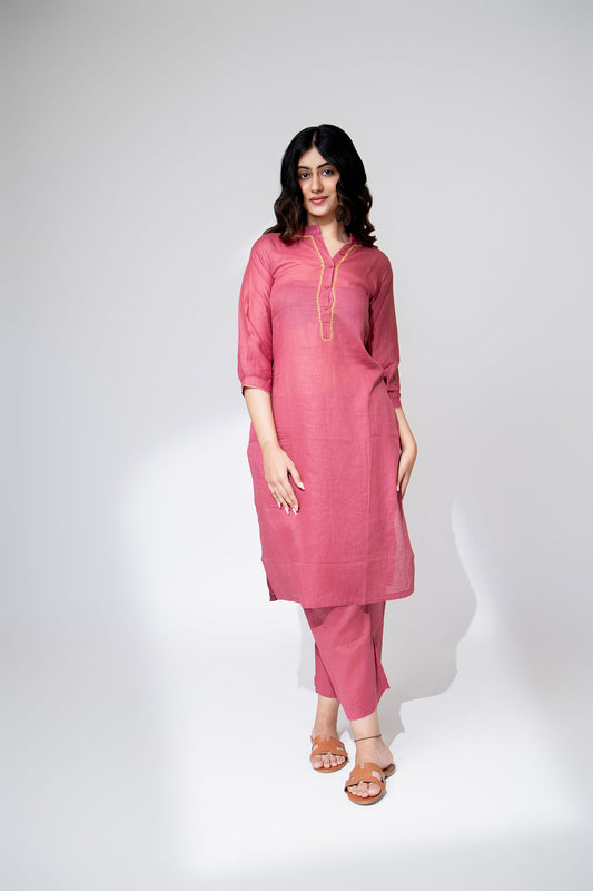 Orchid Pink Mul Kurta Set