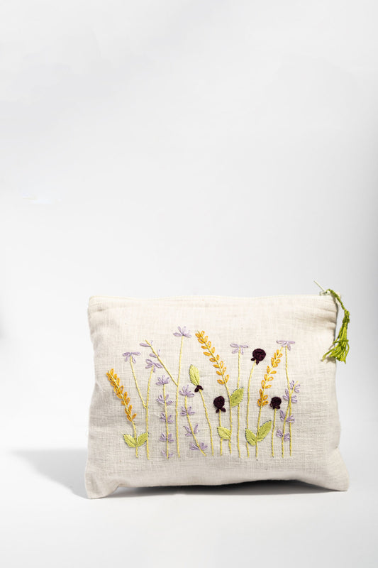 Lavender Wildflowers Embroidery Multi Purpose Small Pouch