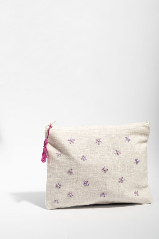 Lavender Daisies Embroidery Multi Purpose Small Pouch