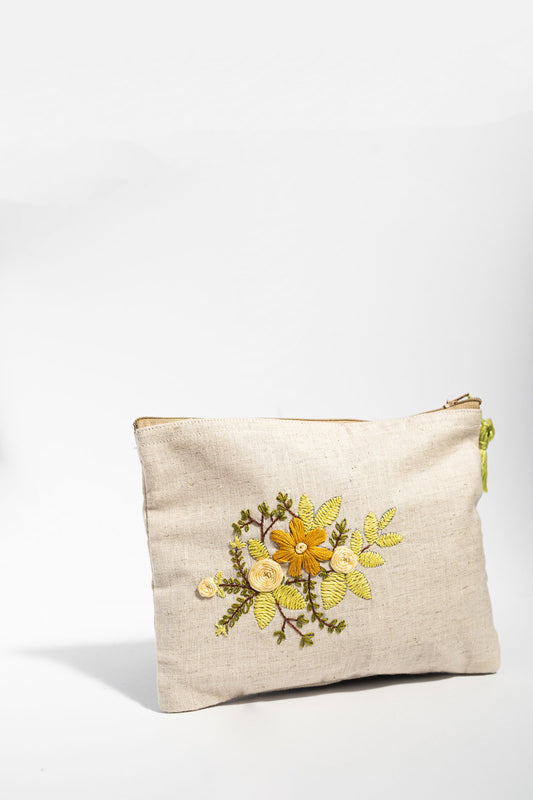 Yellow Flower Embroidery Multi Purpose Small Pouch